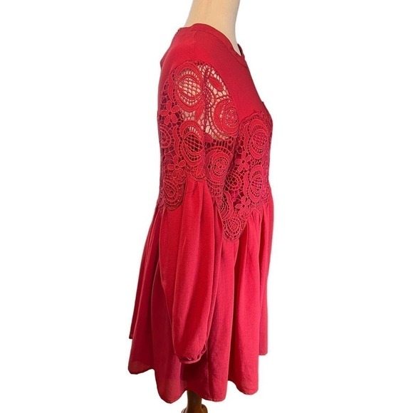 Women's Endless Rose Lace Cutout Mini Dress in Cranberry, Long Sleeves, Small - Picture 7 of 16